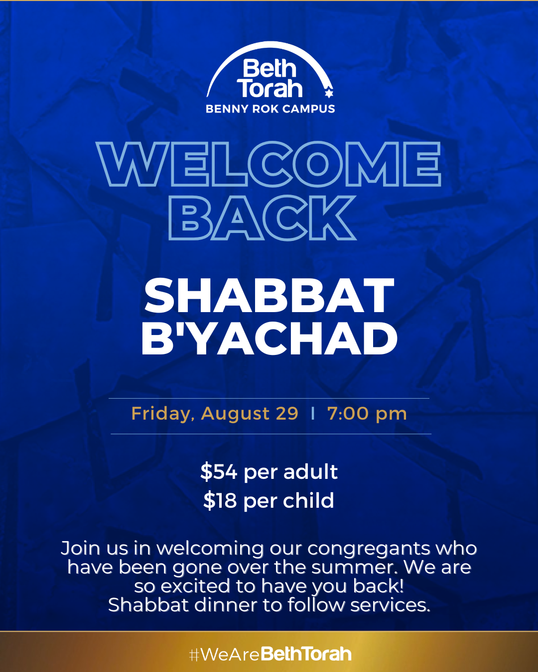 Welcome Back Shabbat B'Yachad