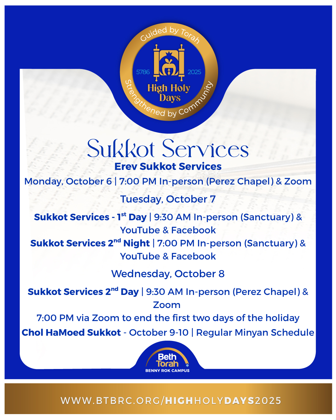 Sukkot Service Schedule 2025